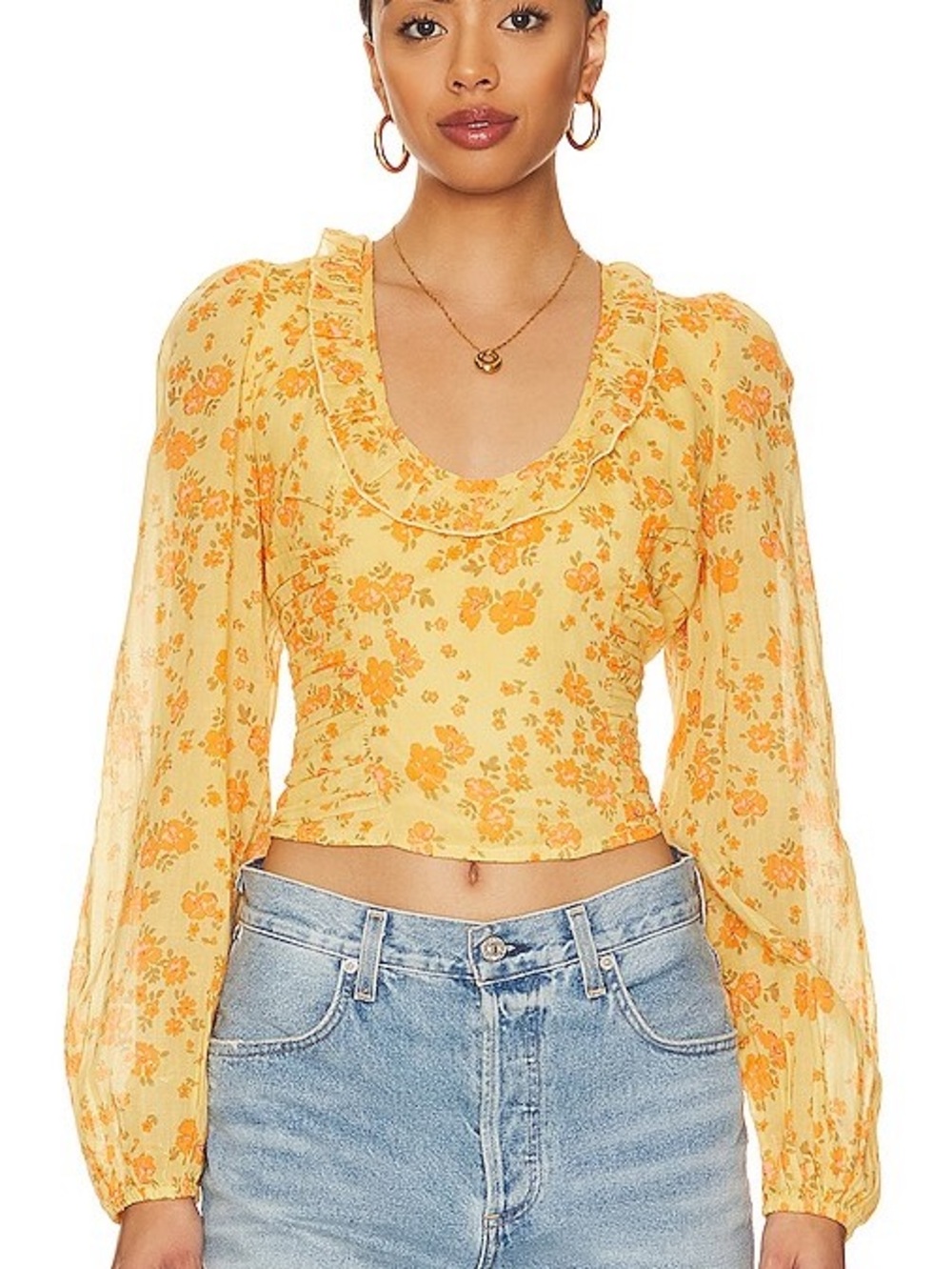 Free People Another Life Floral Top in Honey Combo XS